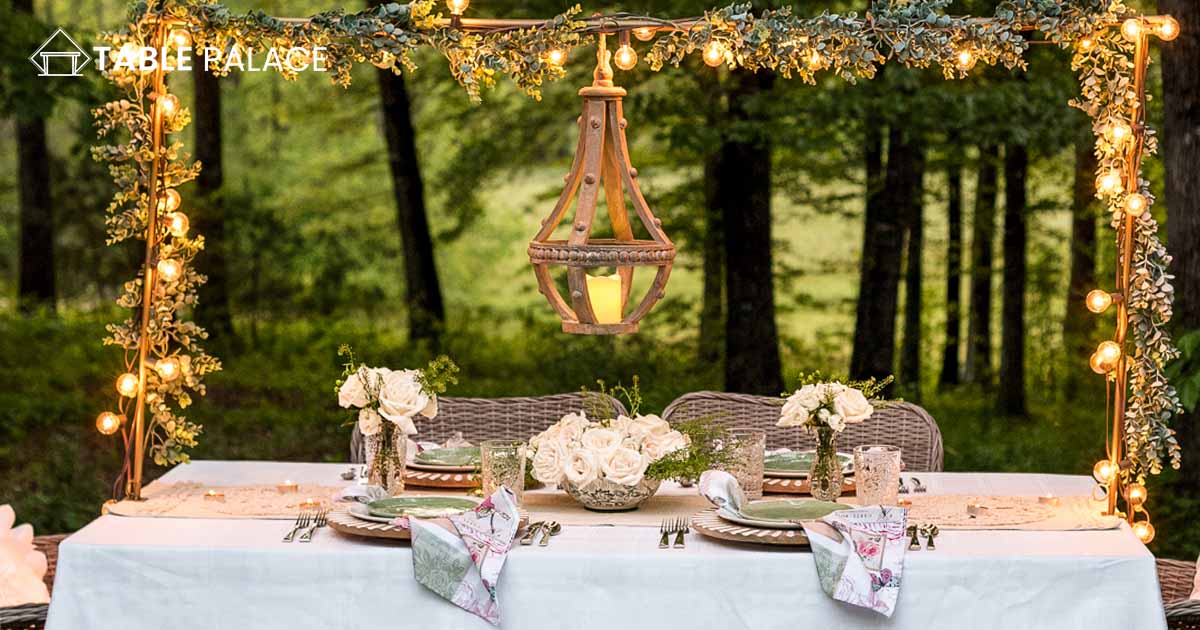 Set the table with linen and flowers
