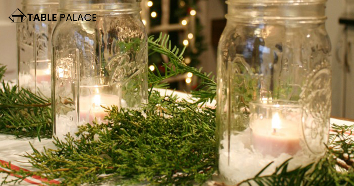 Snowy mason jar DIY Christmas centerpiece ideas