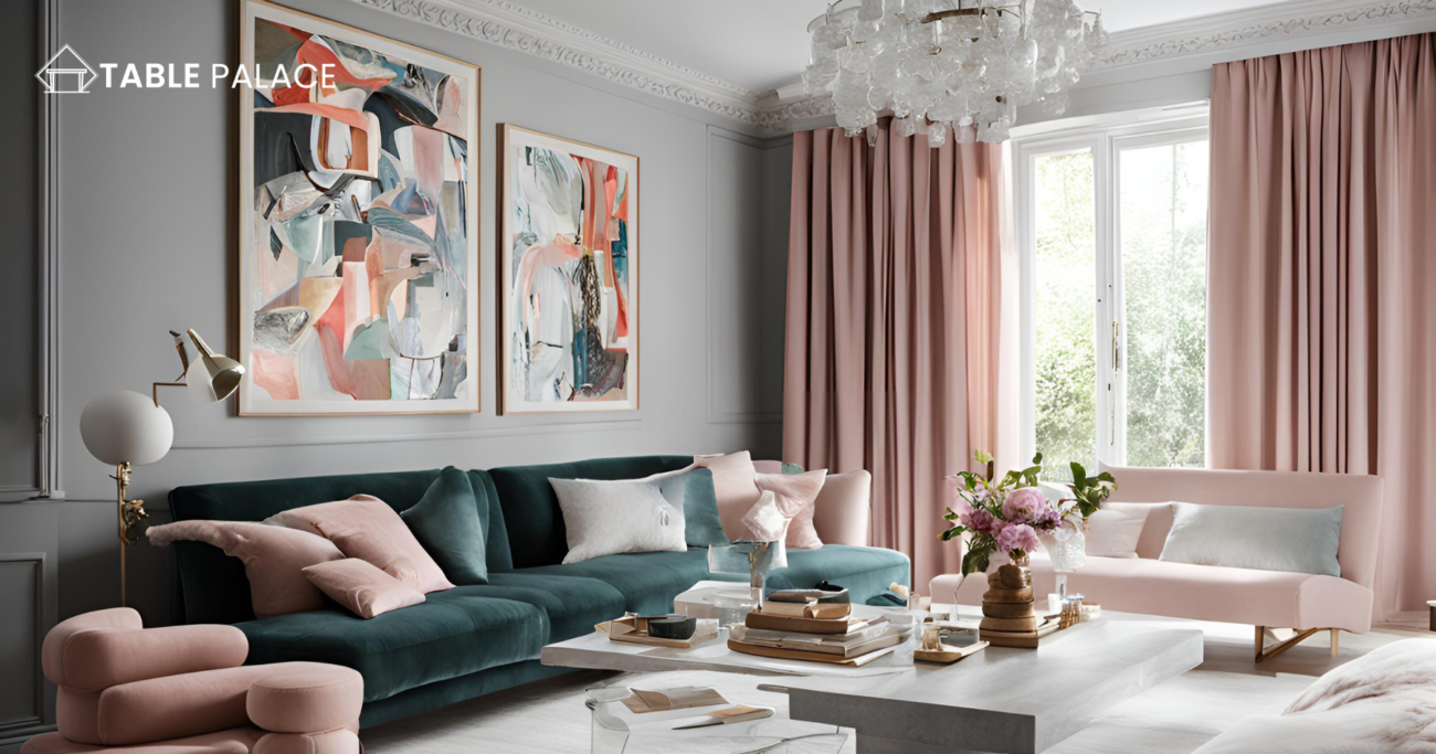 Strategic Layering with colors in contrast with curtains and sofa cushions
